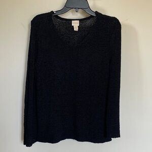 Chico’s Black Open Knit Sweater Size 0 S 4 - 6 Lightweight V-Neck Pullover Top
